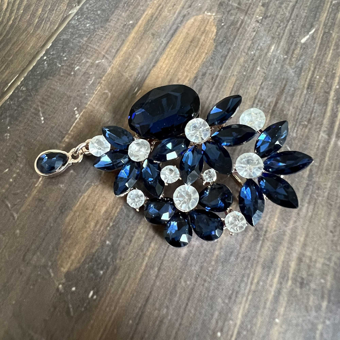 Fuchsia & Blue Rhinestone Brooches