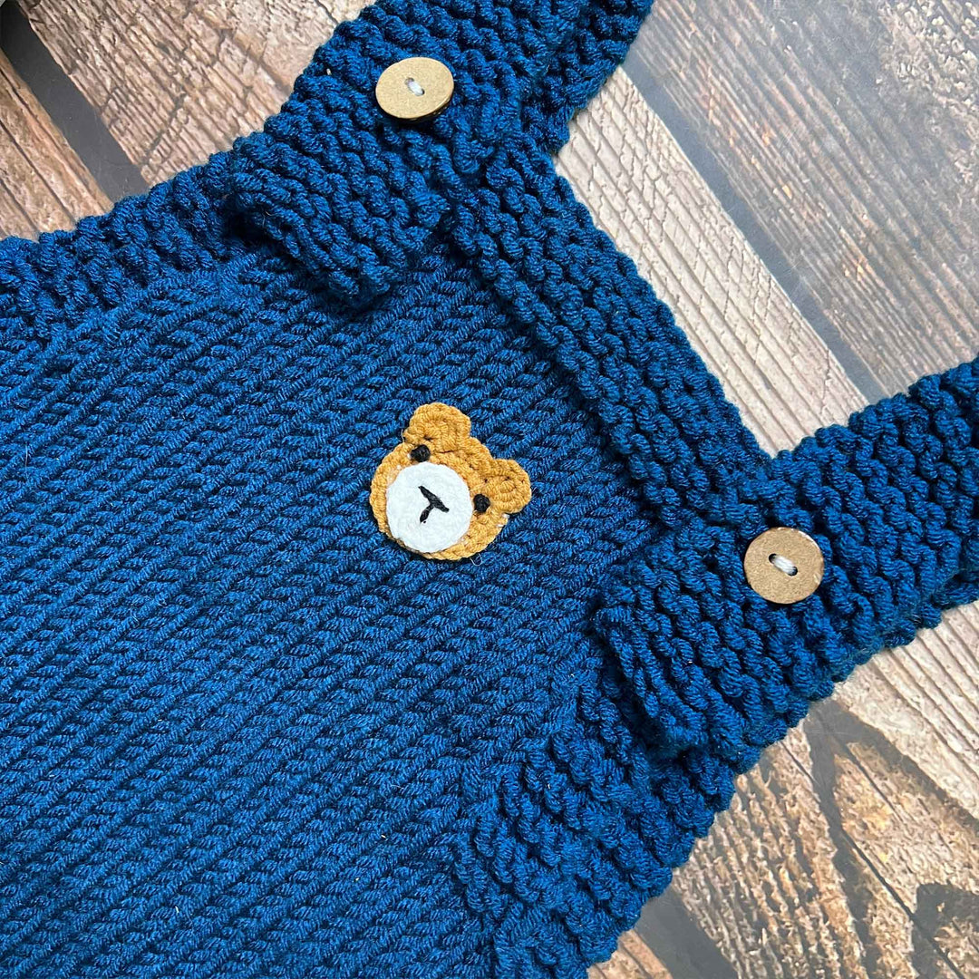 Newborn Handmade Knitted Bear Hat & Romper Set