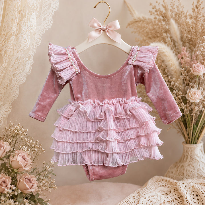 Romper with Ruffled Tulle Newborn Dress