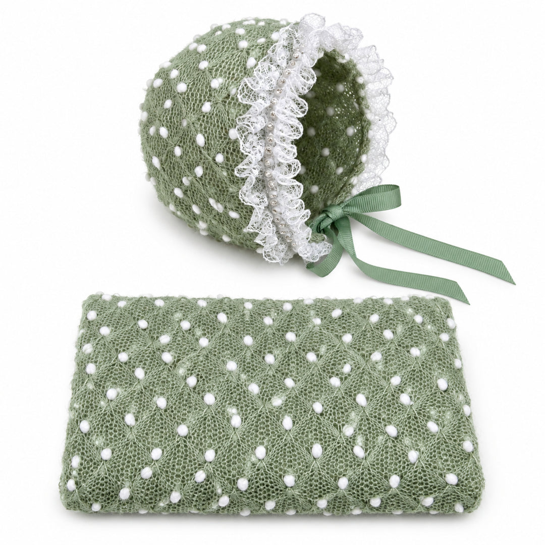 Newborn Polka Dot Wrap Headwear & Polka Dot Hat with Lace Trim