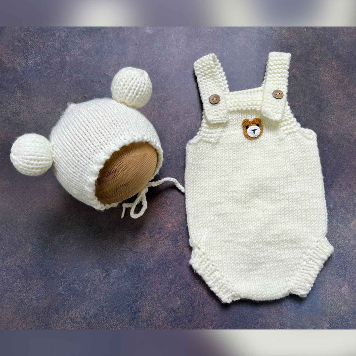 Newborn Handmade Knitted Bear Hat & Romper Set