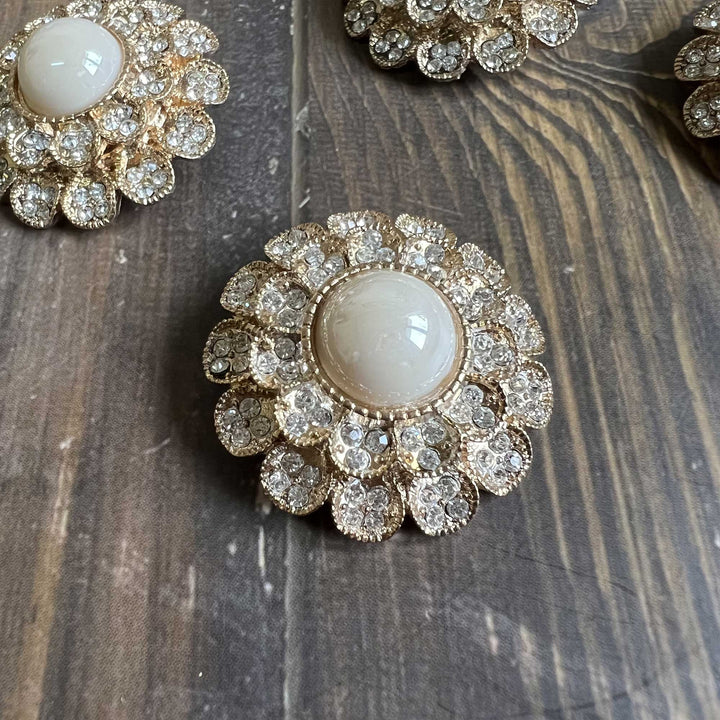 Pearl-Center Rhinestone Petal Buttons