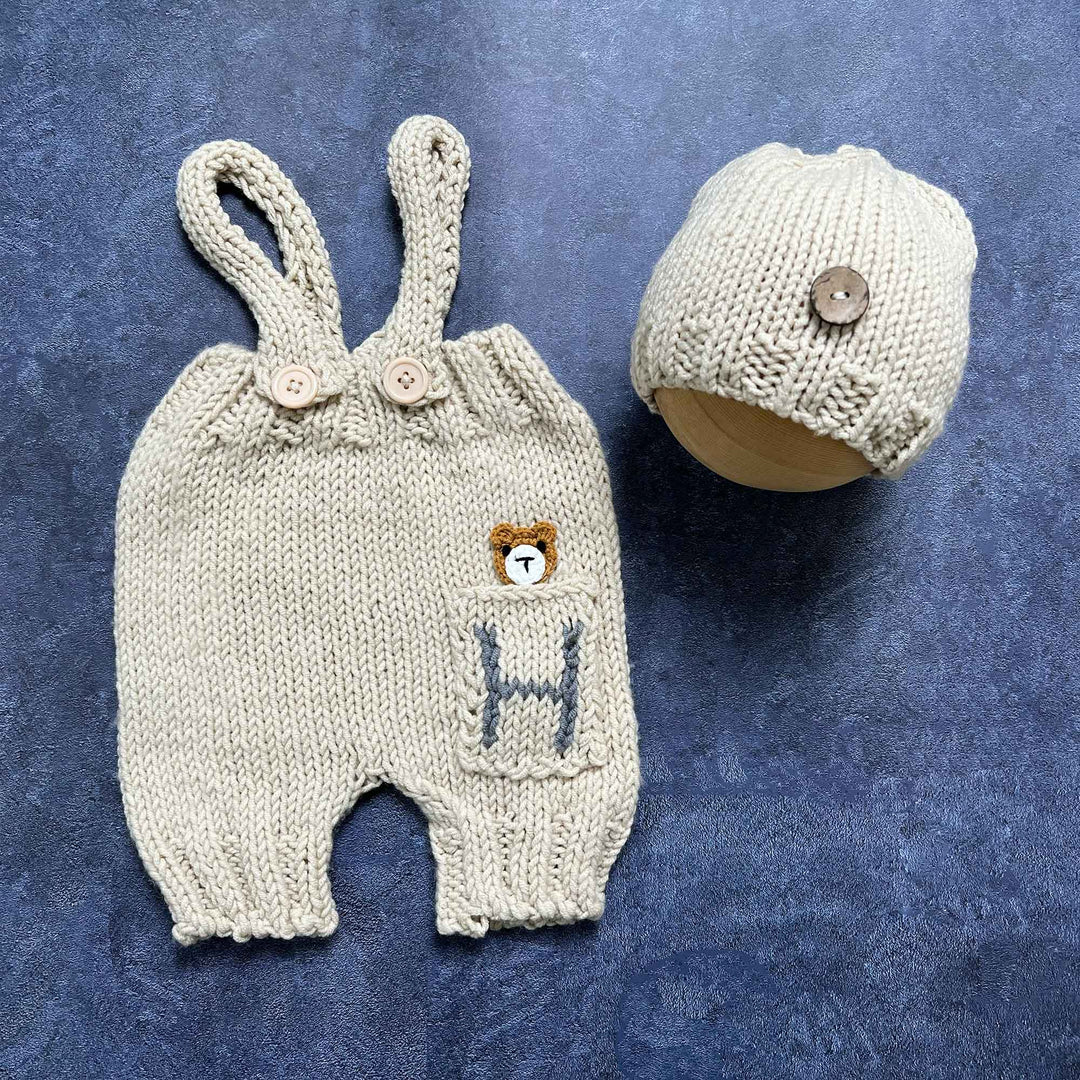 Bear Pocket Suspender Pants & Beanie Hat Set