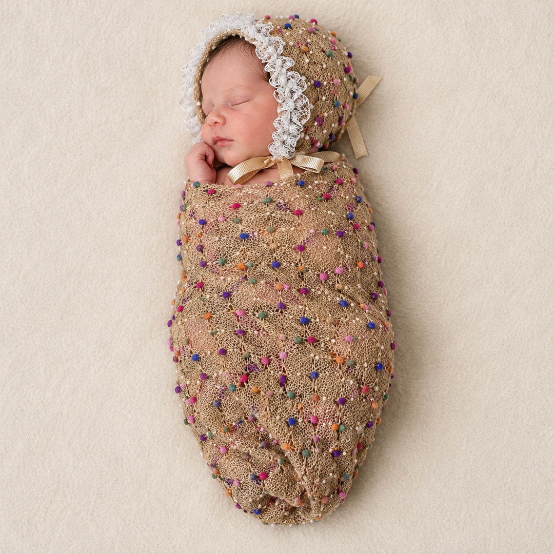 Newborn Polka Dot Wrap Headwear & Polka Dot Hat with Lace Trim