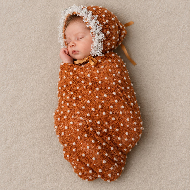 Newborn Polka Dot Wrap Headwear & Polka Dot Hat with Lace Trim