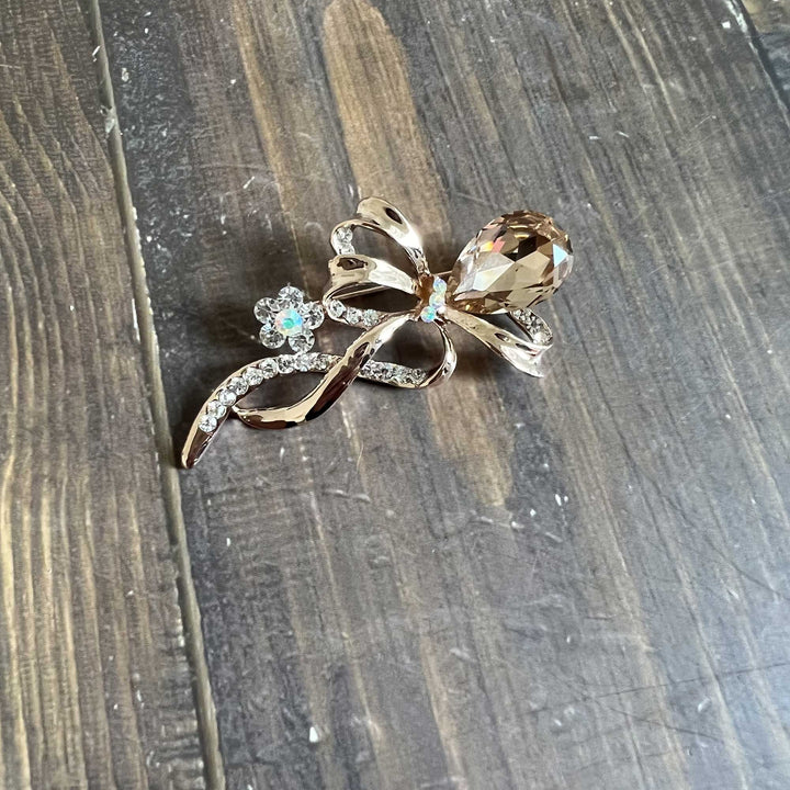 Gold Bow Rhinestone Brooches