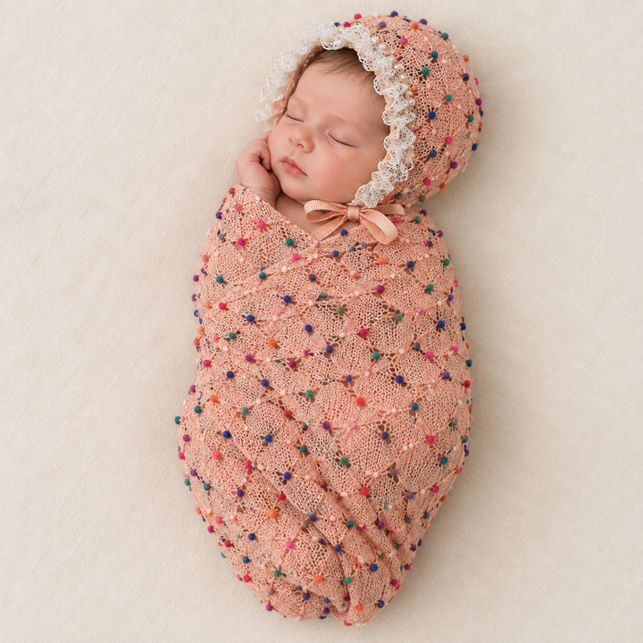 Newborn Polka Dot Wrap Headwear & Polka Dot Hat with Lace Trim