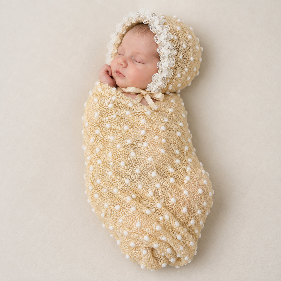 Newborn Polka Dot Wrap Headwear & Polka Dot Hat with Lace Trim