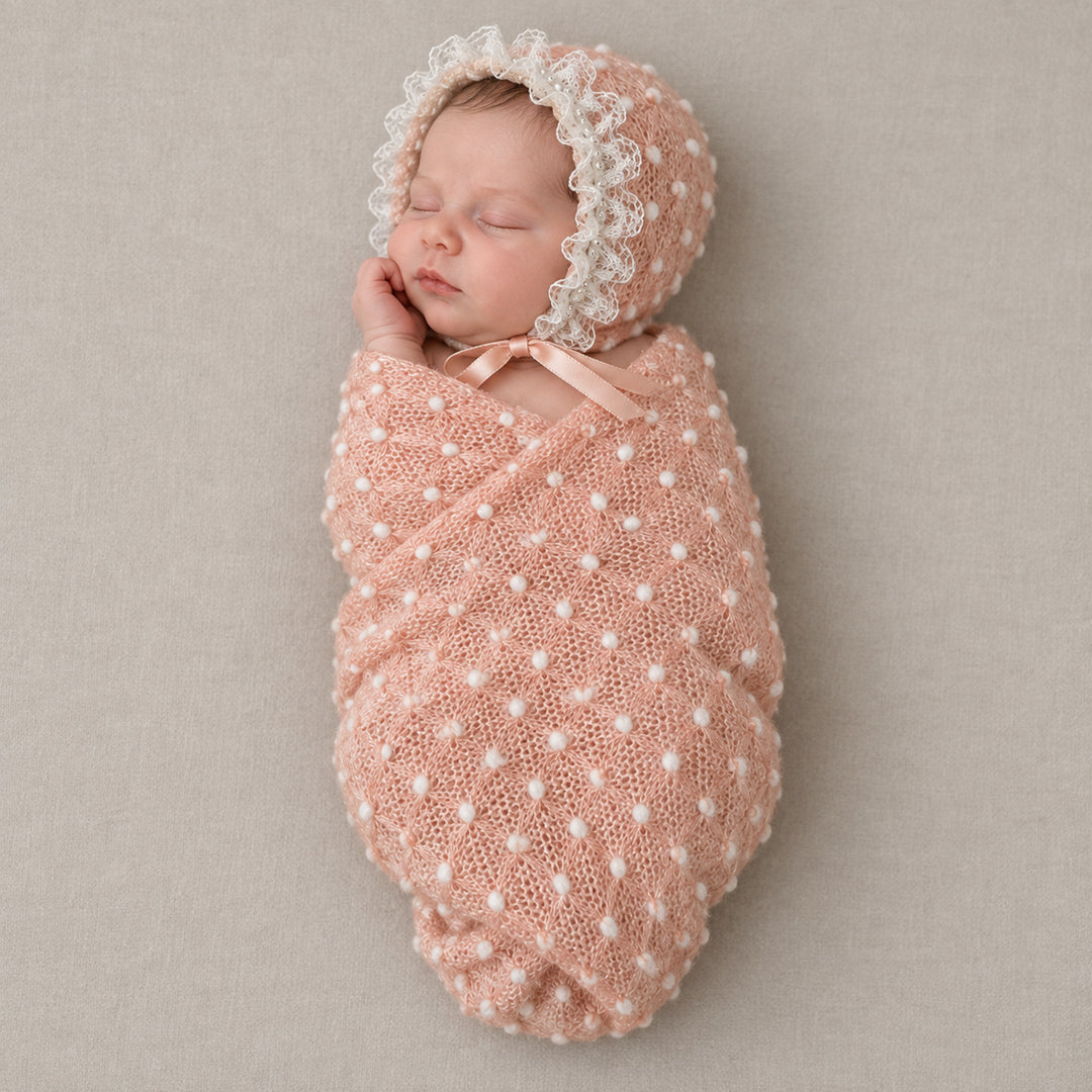 Newborn Polka Dot Wrap Headwear & Polka Dot Hat with Lace Trim
