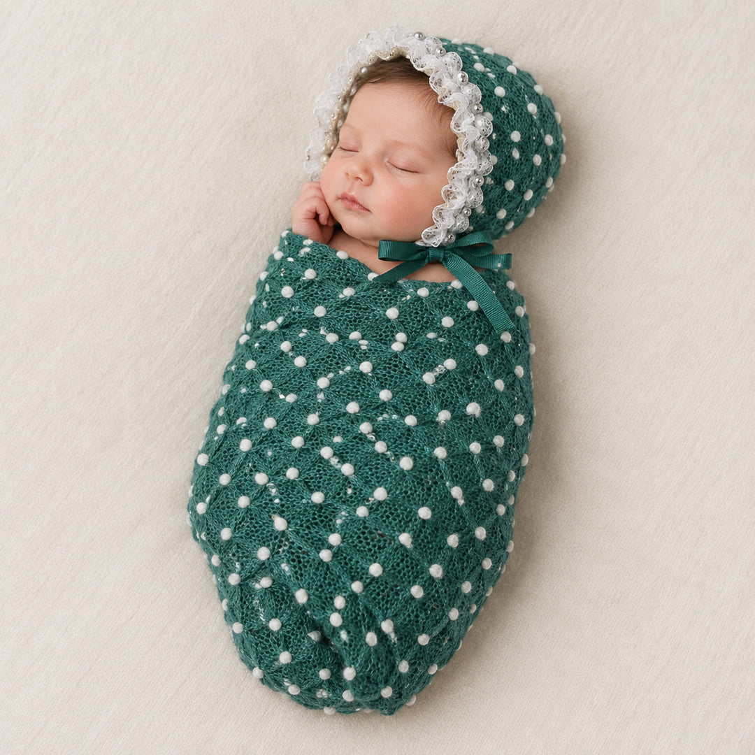 Newborn Polka Dot Wrap Headwear & Polka Dot Hat with Lace Trim