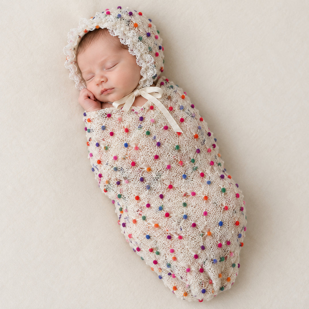 Newborn Polka Dot Wrap Headwear & Polka Dot Hat with Lace Trim