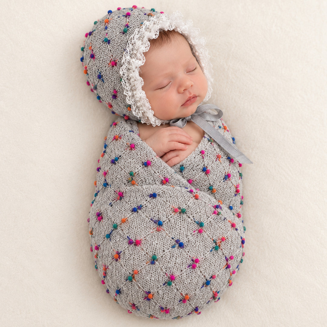 Newborn Polka Dot Wrap Headwear & Polka Dot Hat with Lace Trim
