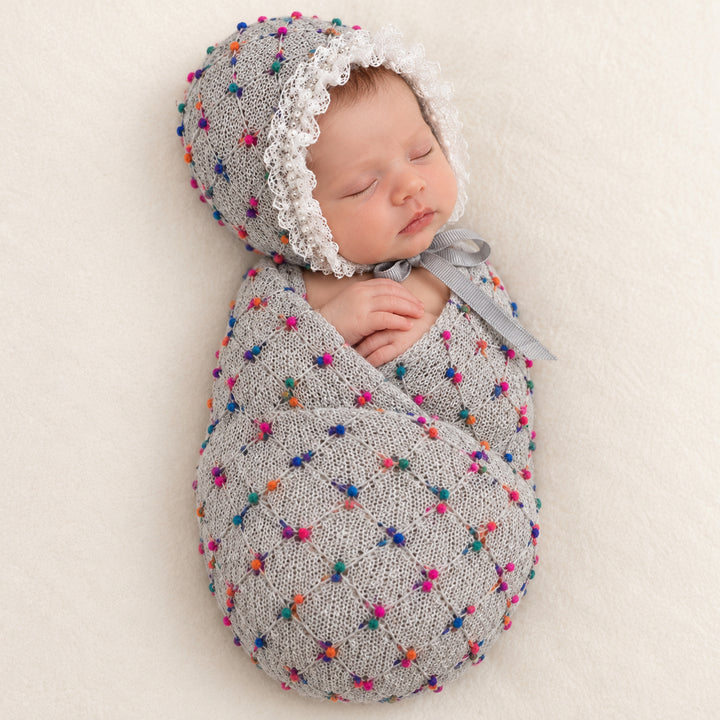 Newborn Polka Dot Wrap Headwear & Polka Dot Hat with Lace Trim