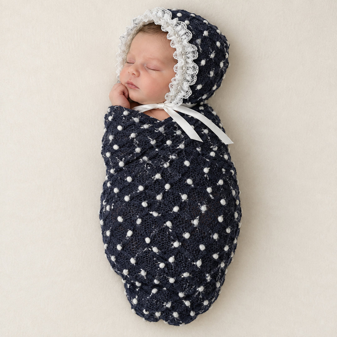 Newborn Polka Dot Wrap Headwear & Polka Dot Hat with Lace Trim