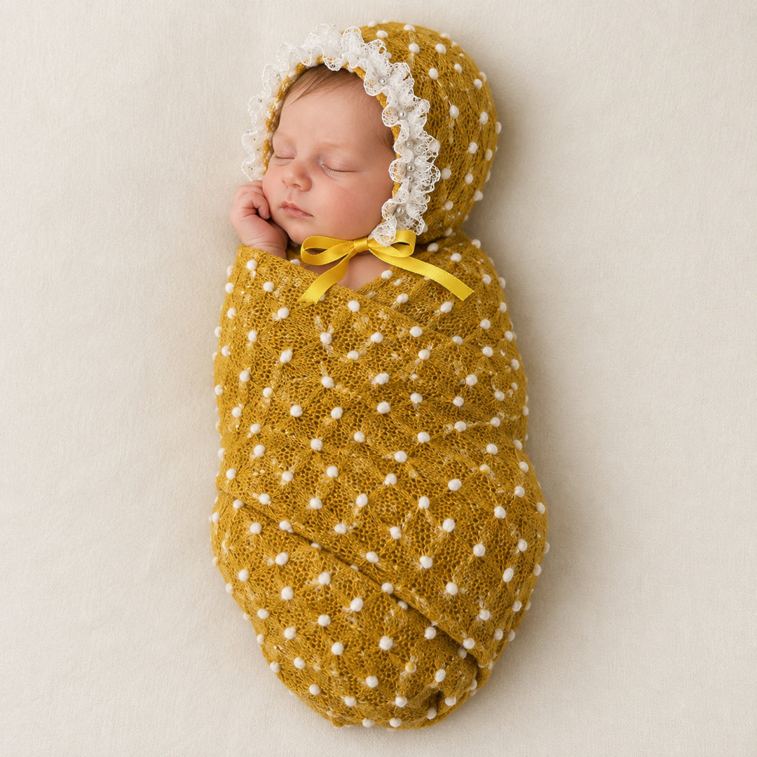 Newborn Polka Dot Wrap Headwear & Polka Dot Hat with Lace Trim