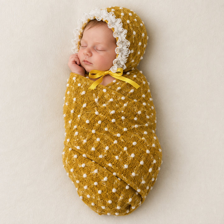 Newborn Polka Dot Wrap Headwear & Polka Dot Hat with Lace Trim