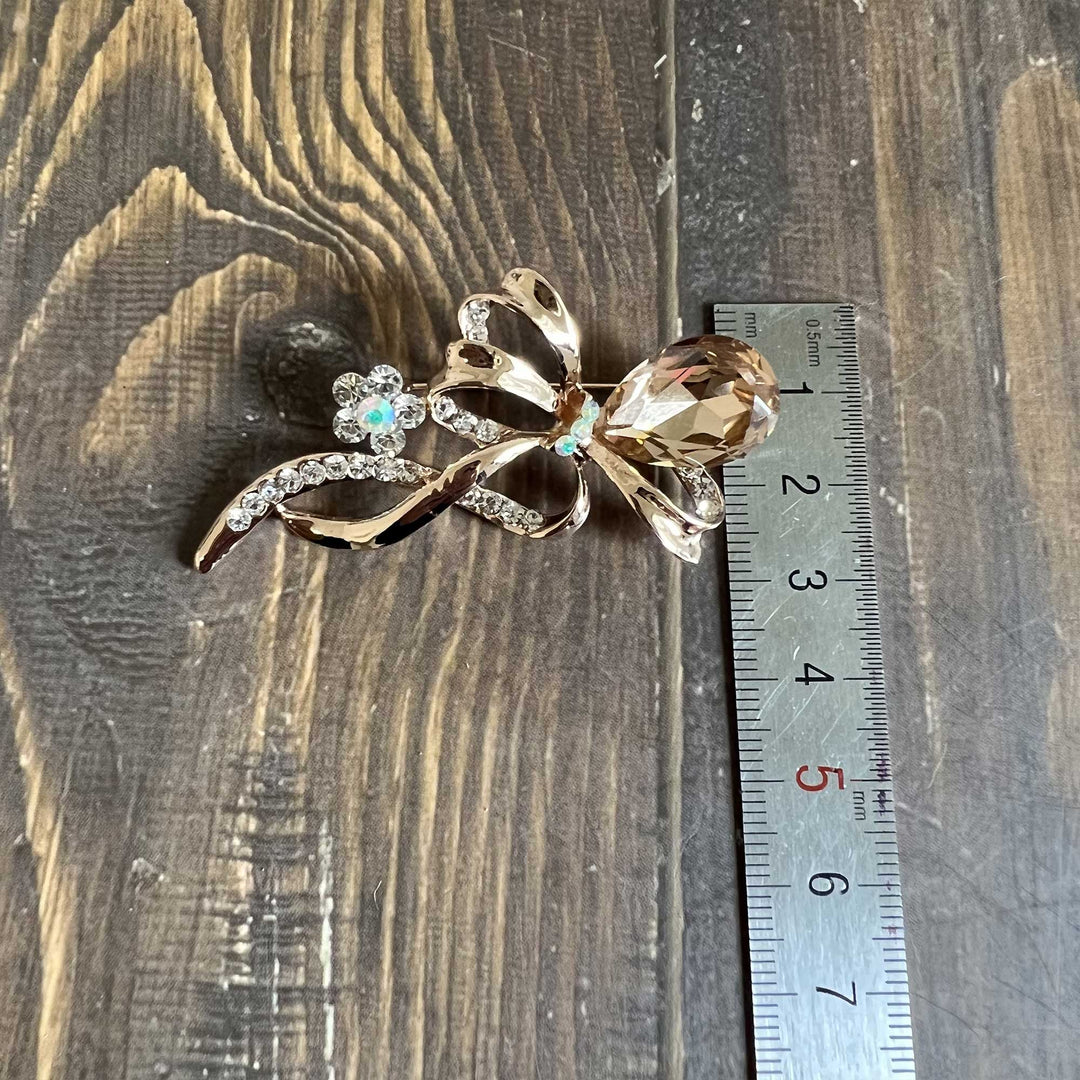 Gold Bow Rhinestone Brooches