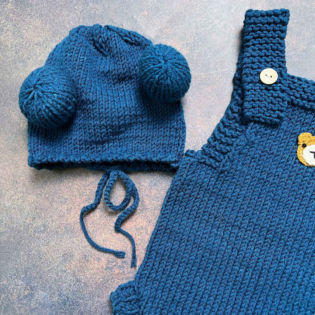 Newborn Handmade Knitted Bear Hat & Romper Set