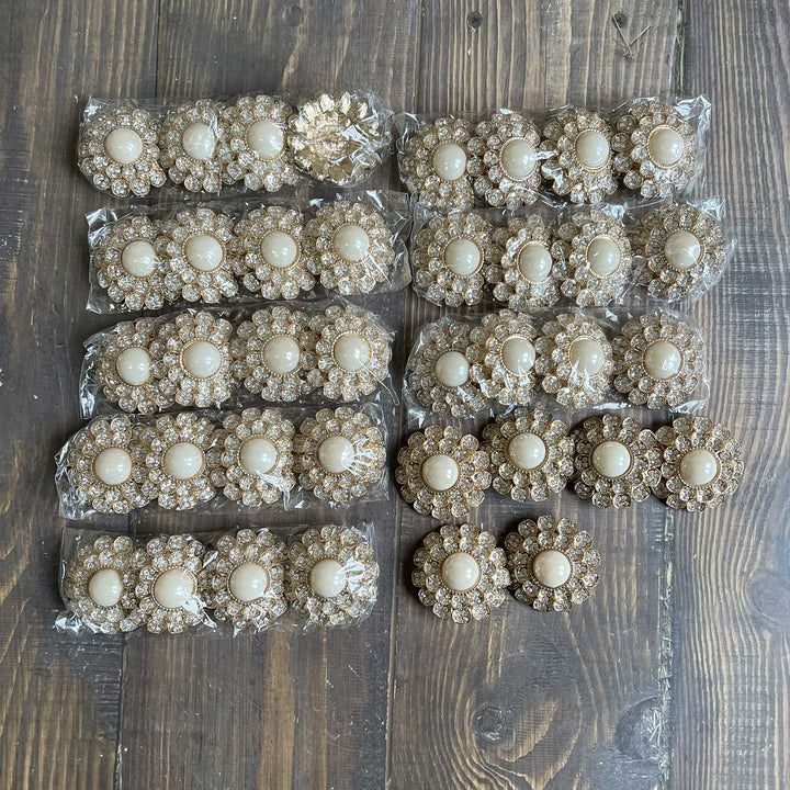 Pearl-Center Rhinestone Petal Buttons