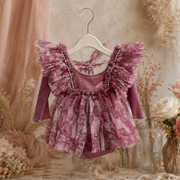 Tie-Dye Chiffon Ruffle Korean Velvet Newborn Dress
