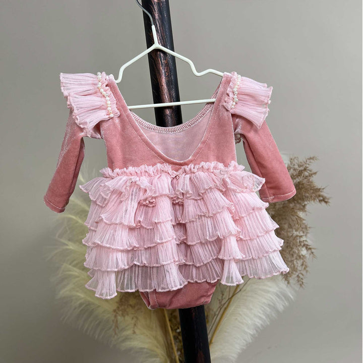 Romper with Ruffled Tulle Newborn Dress