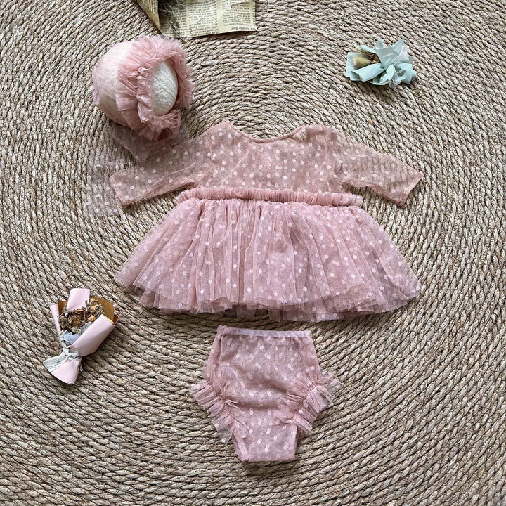 Newborn Rust Red Tulle Dress & Hat Set