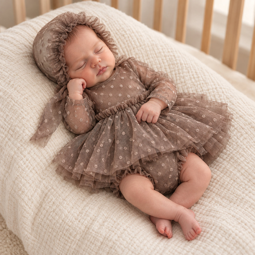 Newborn Rust Red Tulle Dress & Hat Set
