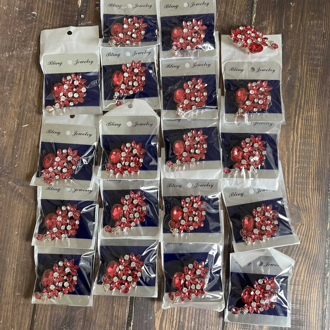 Fuchsia & Blue Rhinestone Brooches