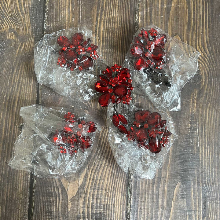 Bright Red Rhinestone Brooches